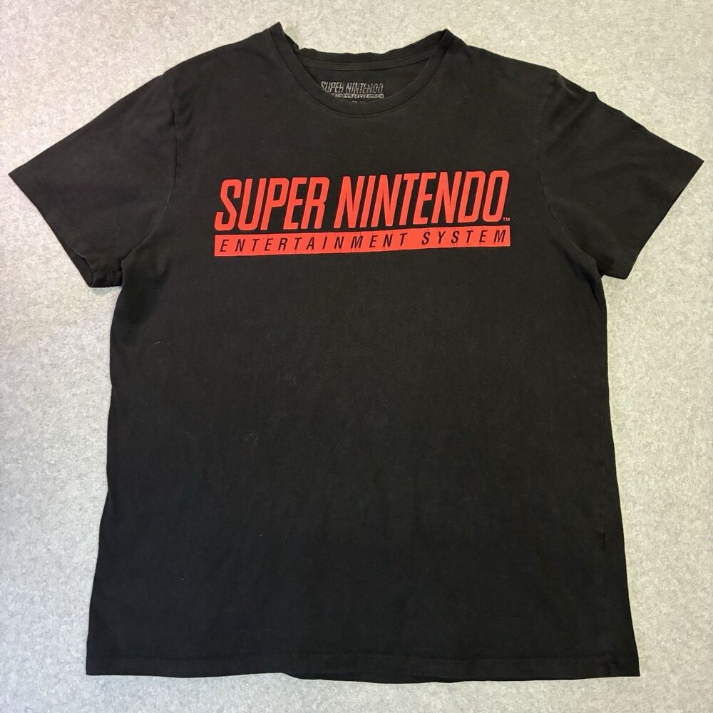 Super Nintendo Entertainment System SNES Logo T-Shirt Black Mens Medium